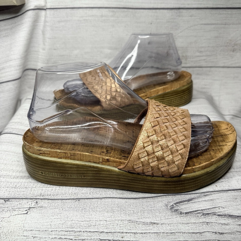 Donald J. Pliner Fifi Rose Gold Leather Woven Slide Sandals Cork Size 8